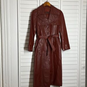 Vintage Red Leather Trench Coat